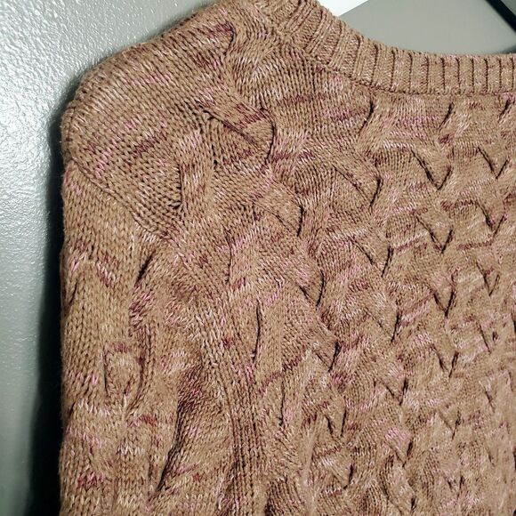 Lands' End Drifter Sweater Womens Size Medium Brown Pink Cotton Braided Knit - Picture 7 of 11